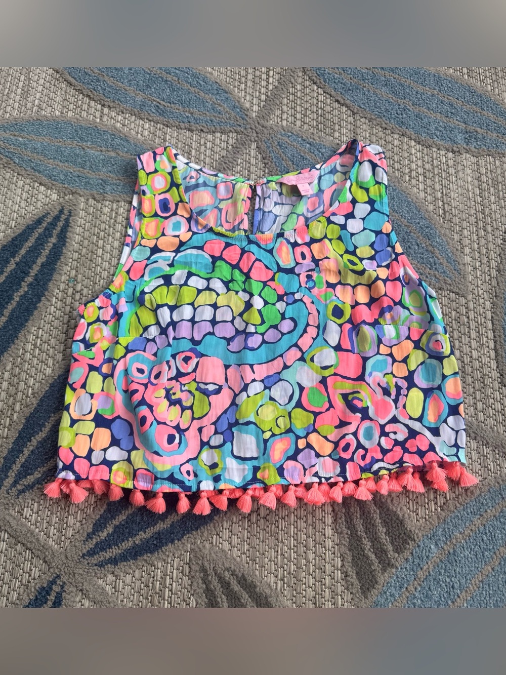 Lilly Pulitzer Women’s Brinley Gypsy Jungle‎ Crop Top Tank Tassel Trim Neon Sz 2